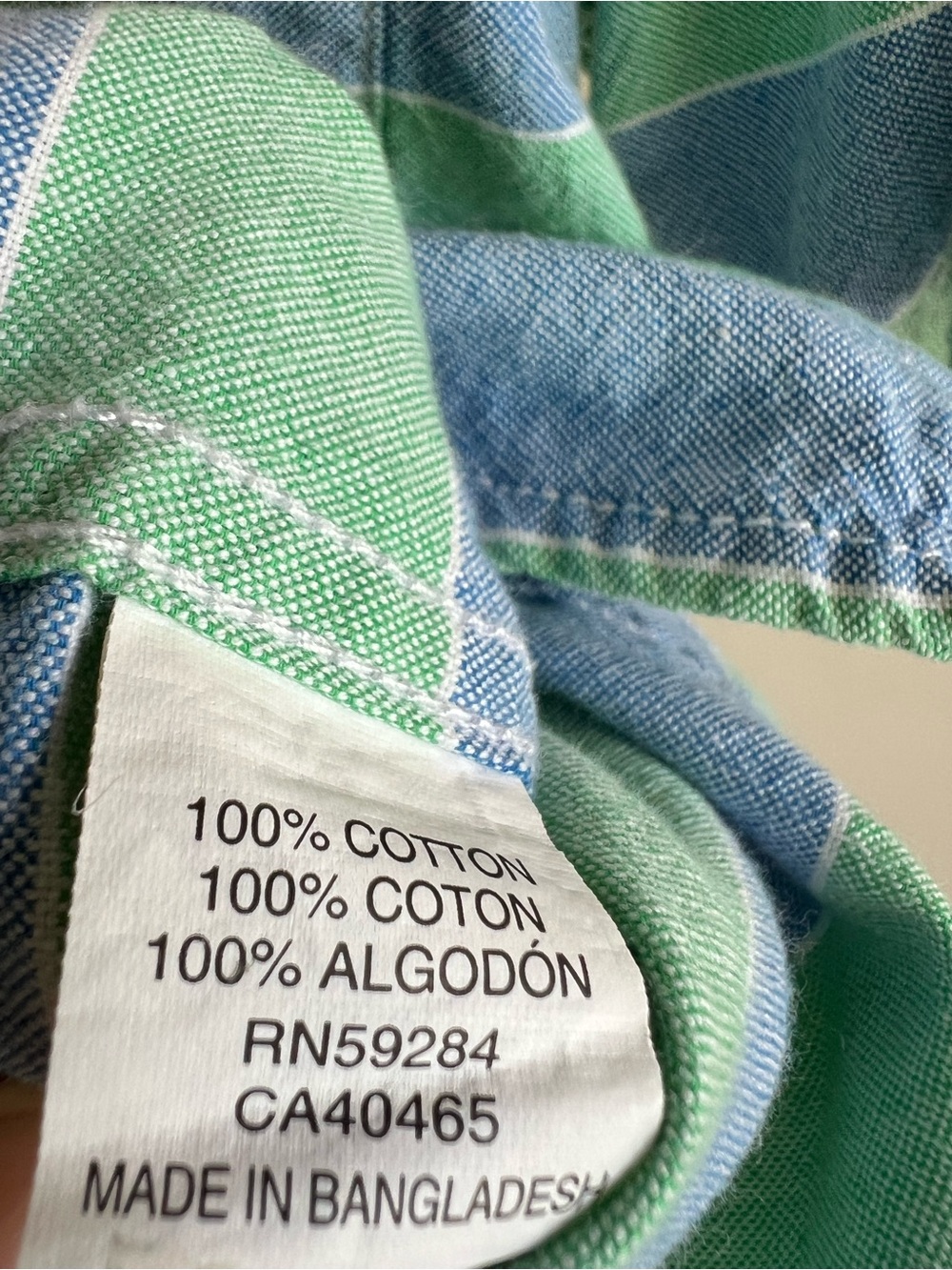 The Children's Place Green & Blue Striped Button-Up Shirt size 7/8 , 100% Cotton - Picture 3 of 5
